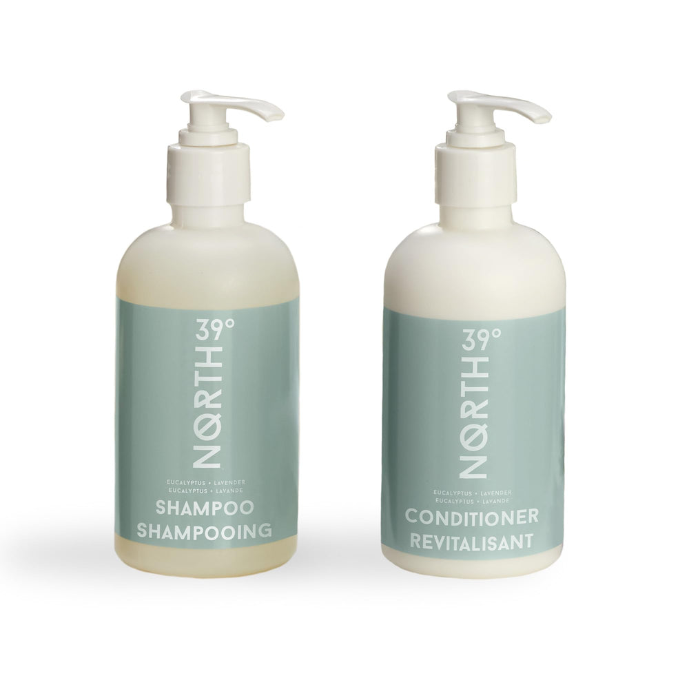 39° North Shampoo hotel-exclusive packaging highlights premium bath amenities.