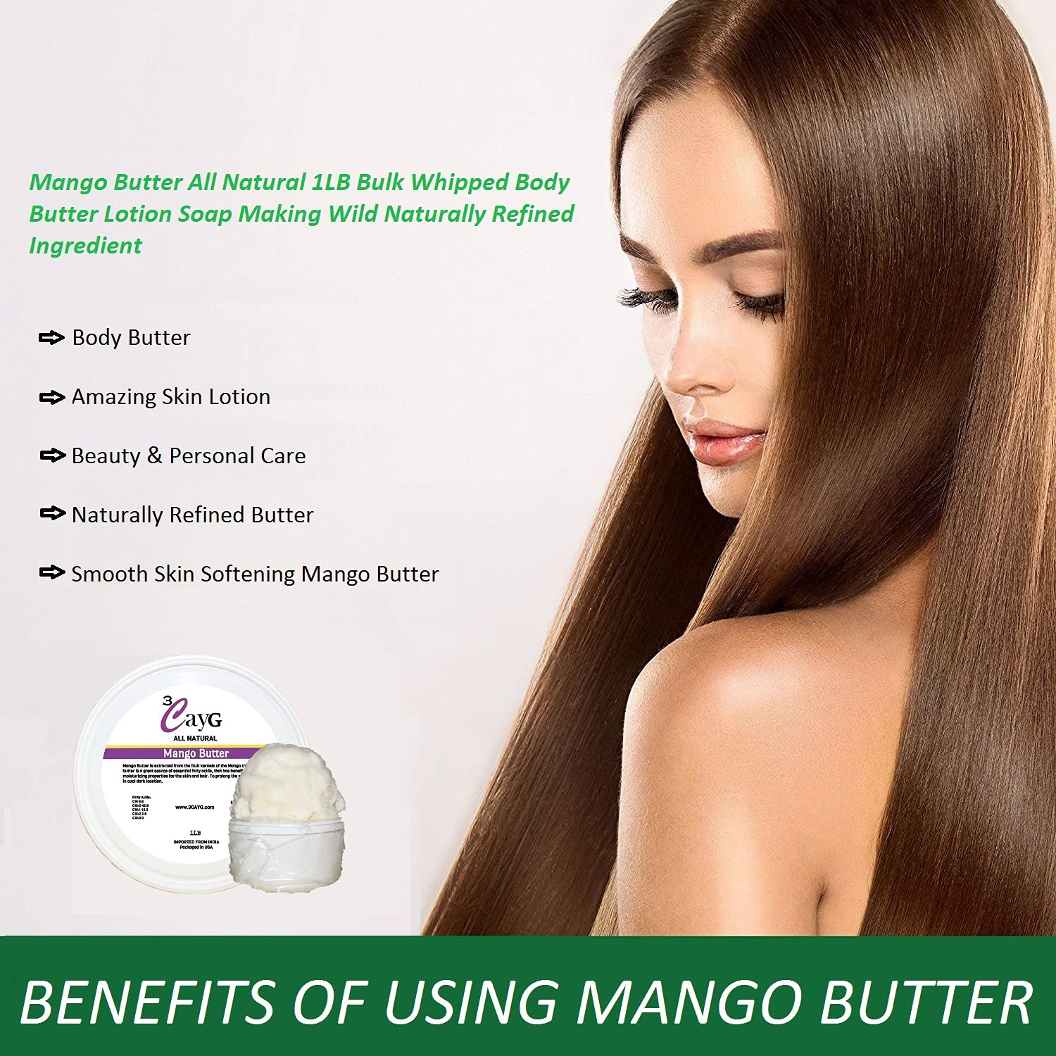 3CAYG Mango Butter Non-Gritty Texture highlights easy skin application.