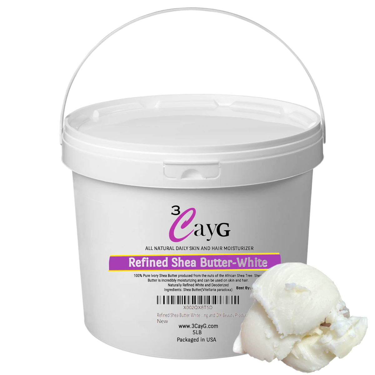 3CAYG refined white shea butter jar demonstrates purity for skin hydration.