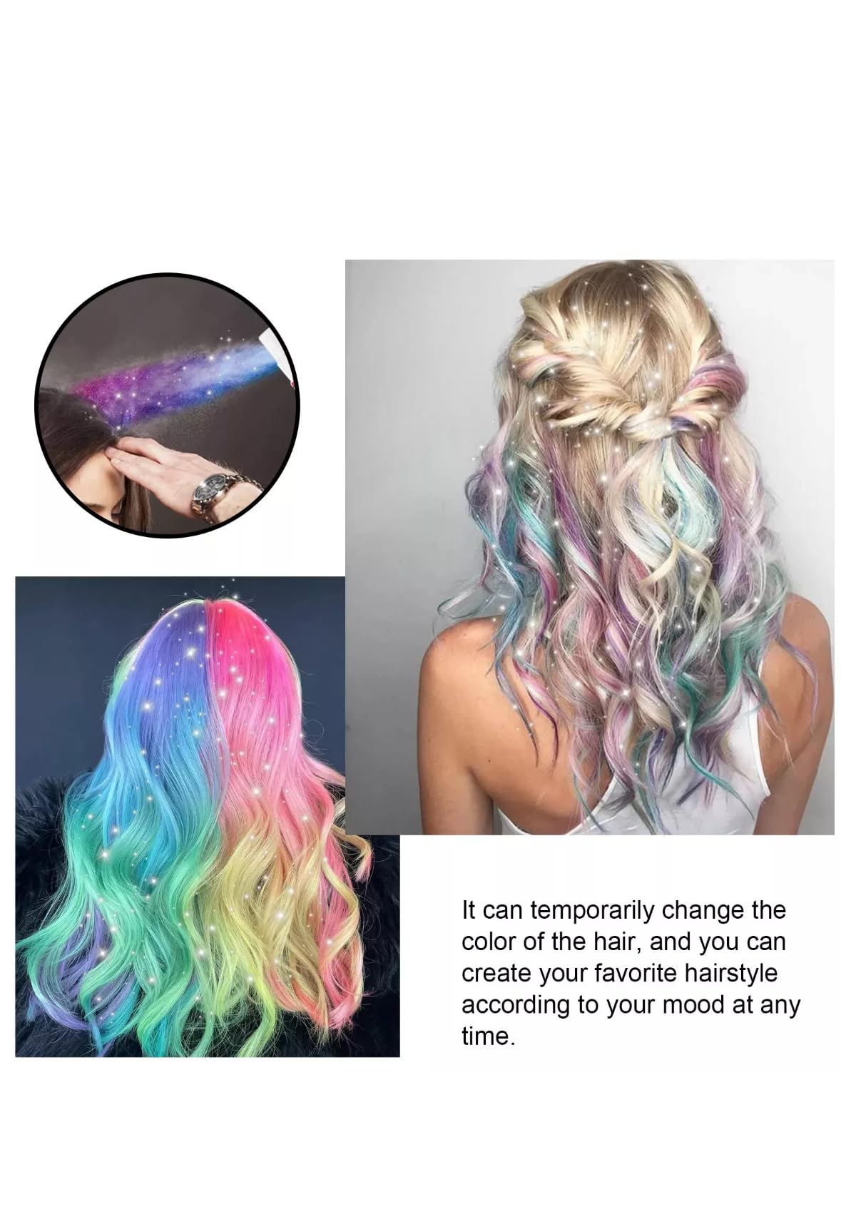 3QUZ temporary hair color spray crystal-powder finish creates bold, photogenic styles