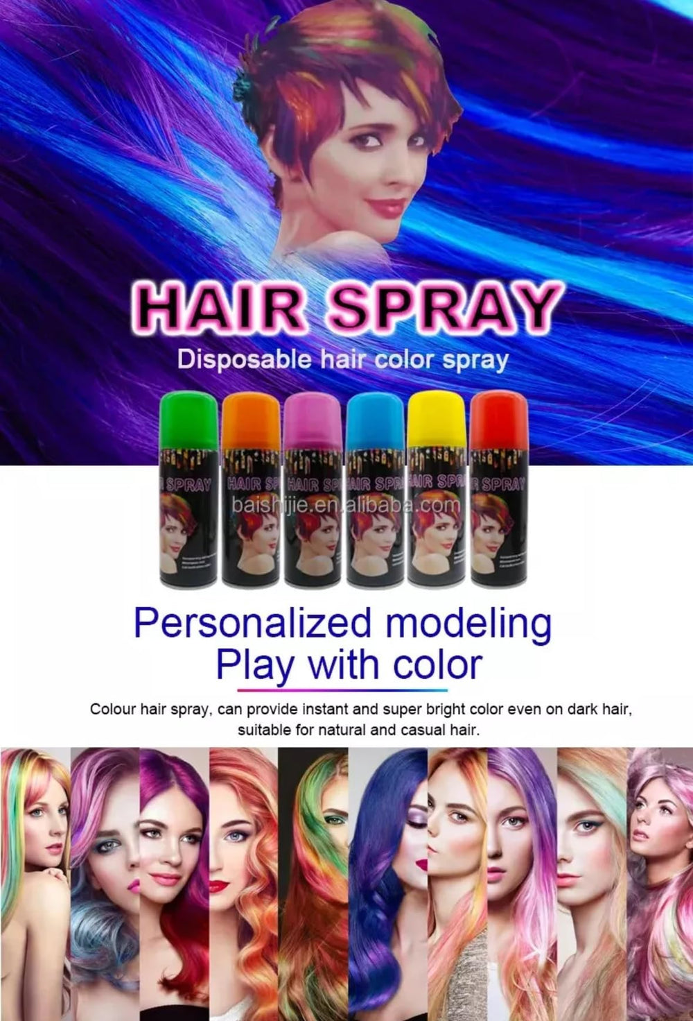 3QUZ temporary hair color spray color palette sparks creative looks