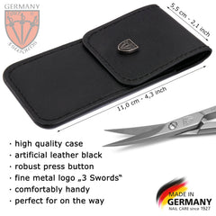 3 Swords Germany cuticle scissors in case shows safe storage and portability.