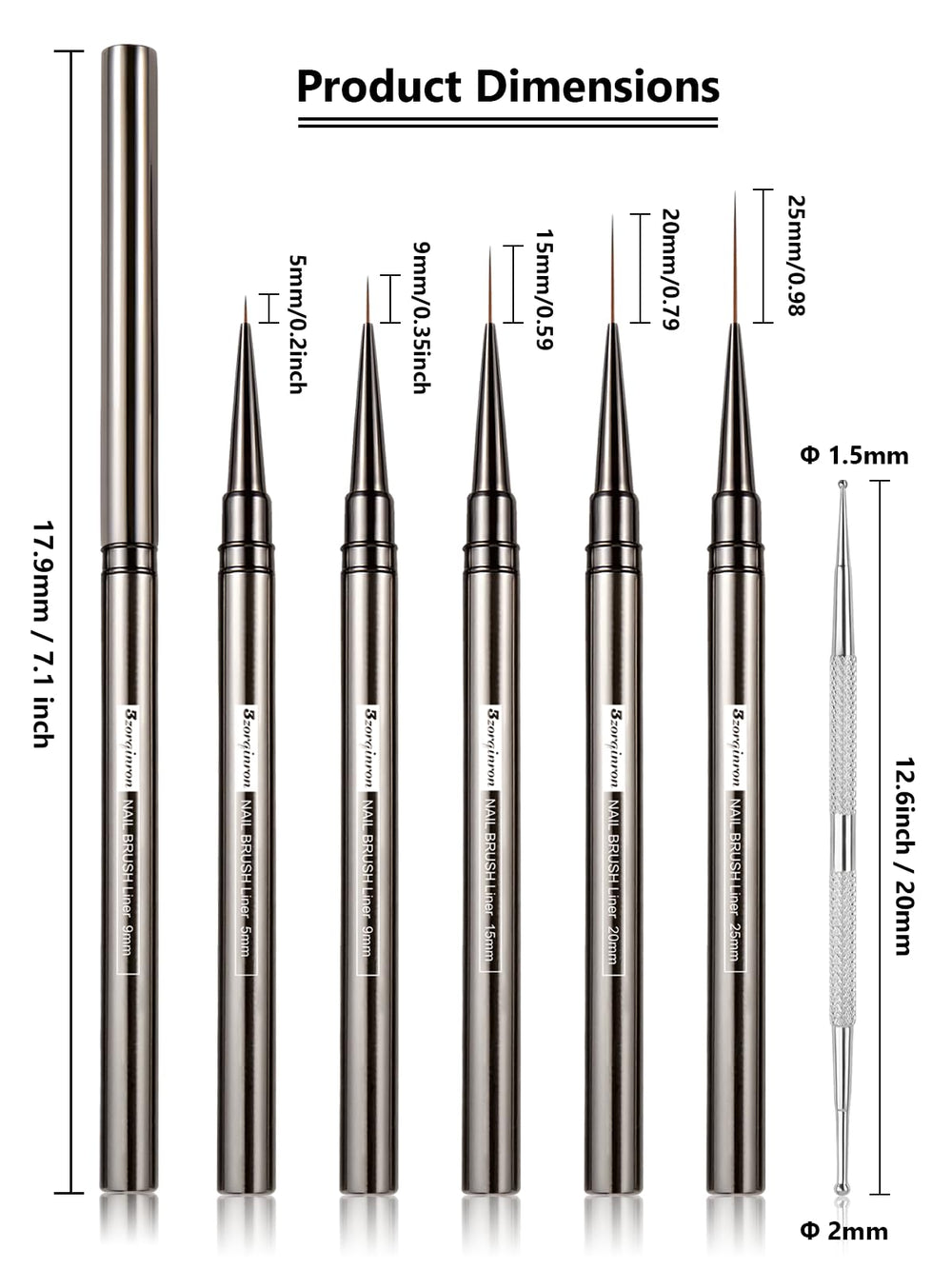 3zorqinron Nail Liner Brush 20mm bristles for bigger decorative lines and fills.