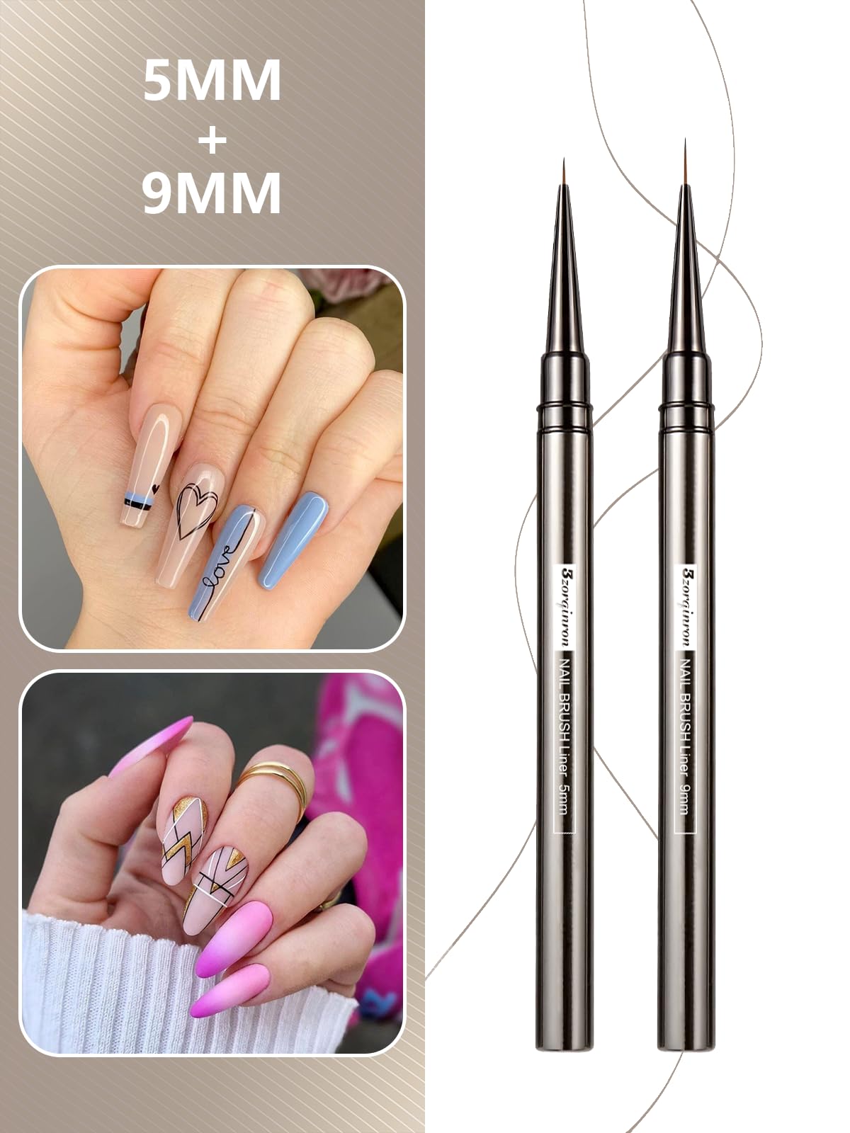3zorqinron Nail Liner Brush 25mm bristles for bold accents and smooth streaks.