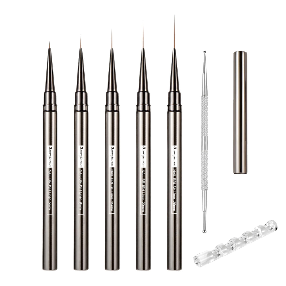 3zorqinron Nail Liner Brush 5mm bristles for precise fine-line gel nail art.