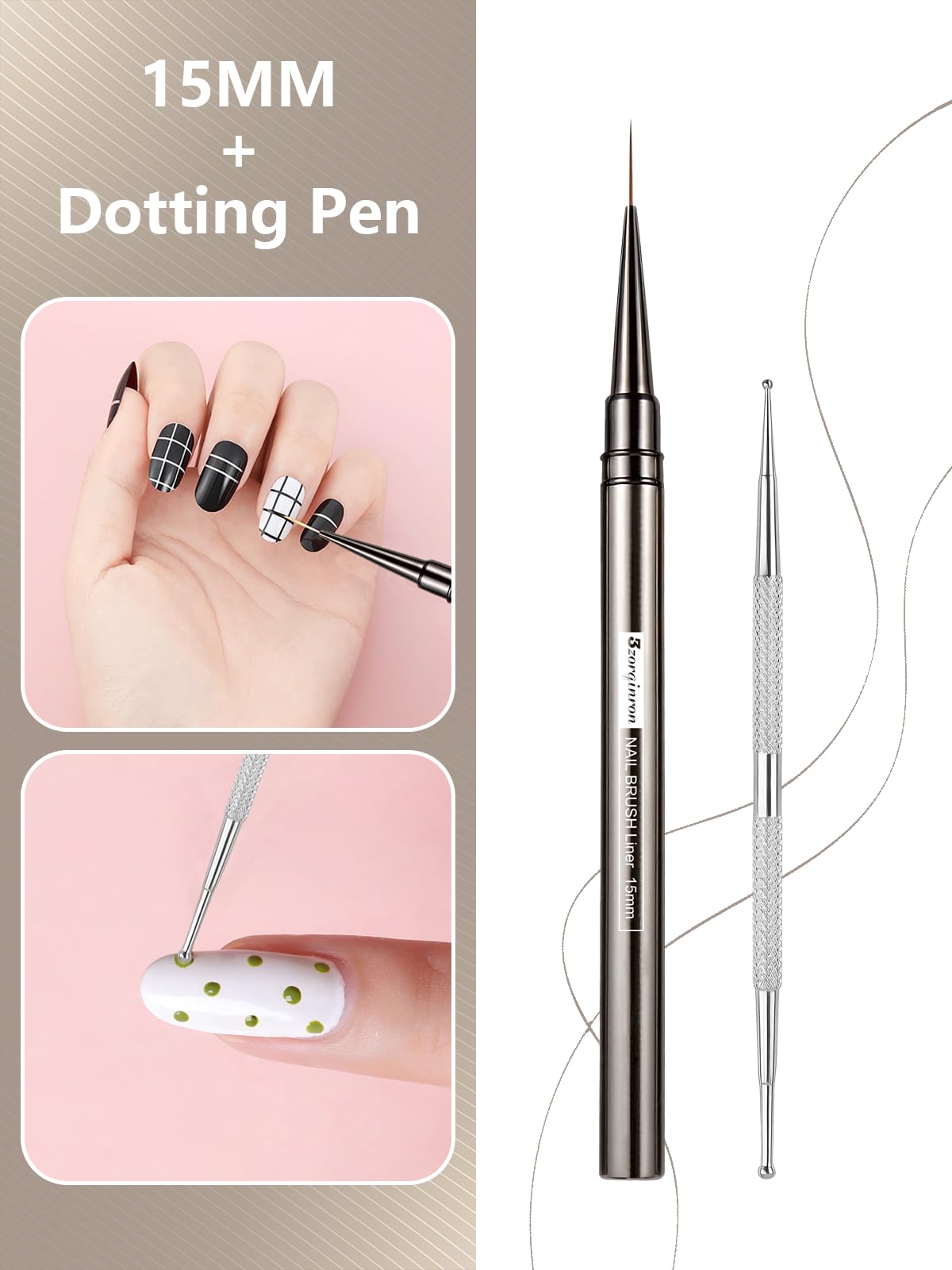 3zorqinron Nail Liner Brush closeup shows soft nylon bristles and clean edge control.