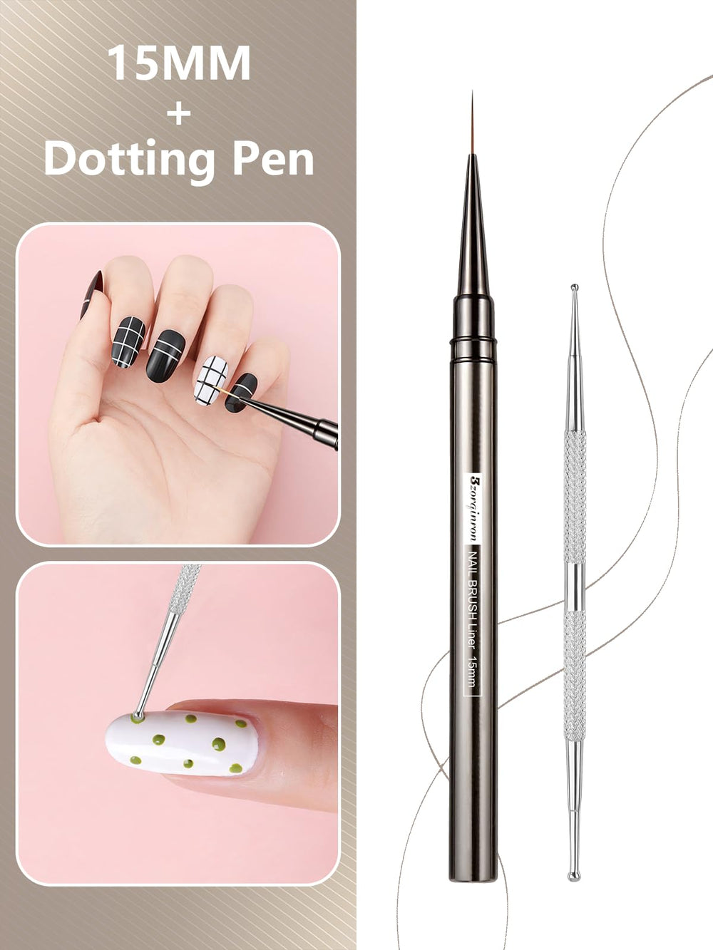 3zorqinron Nail Liner Brush closeup shows soft nylon bristles and clean edge control.