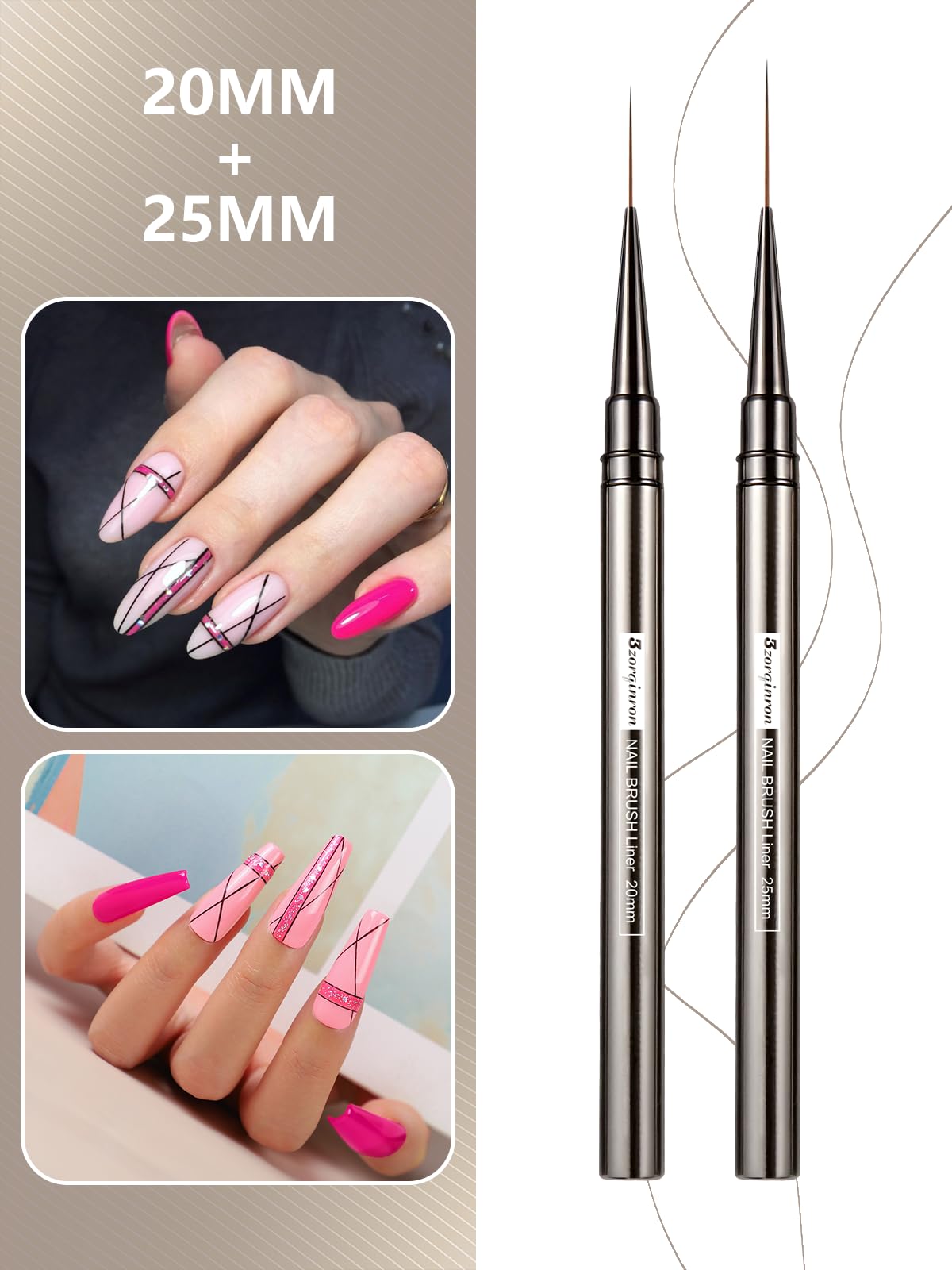 3zorqinron Nail Liner Brush copper handle offers non-slip grip for comfortable extended sessions.