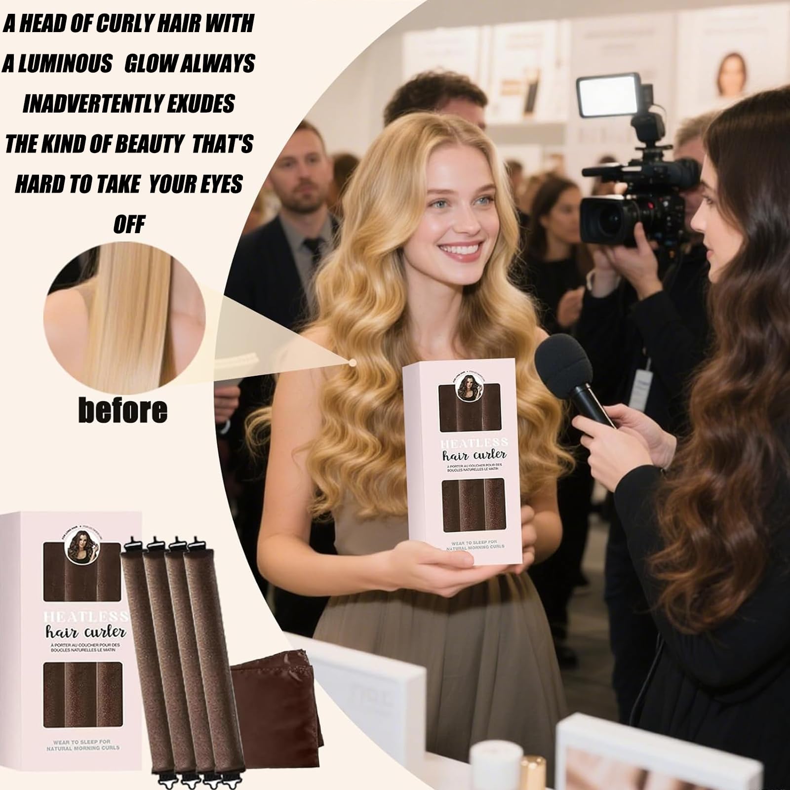 5Pcs heatless hair curler hook system secures curls without pins.