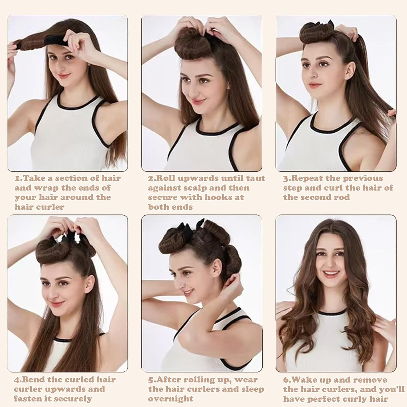 5Pcs heatless hair curler overnight-effect preview highlights long-lasting curls.