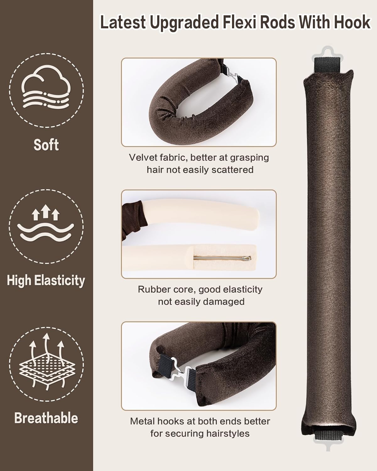 5Pcs heatless hair curler satin head scarf included enhances gentle hold.