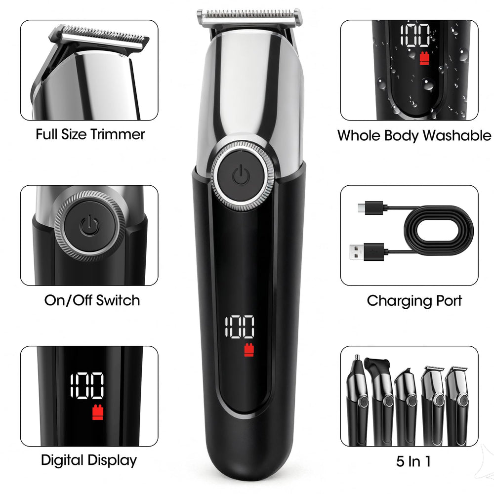 7d24hcare beard trimmer kit attachments show five heads for precise styling