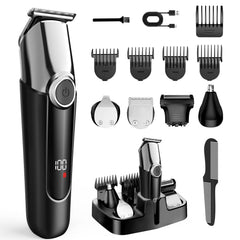 7d24hcare beard trimmer kit top view highlights versatile 5-in-1 grooming options for home use