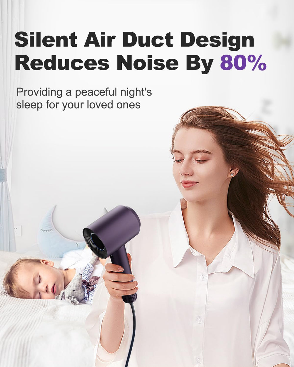 7MAGIC low-noise hair dryer enabling quiet styling sessions