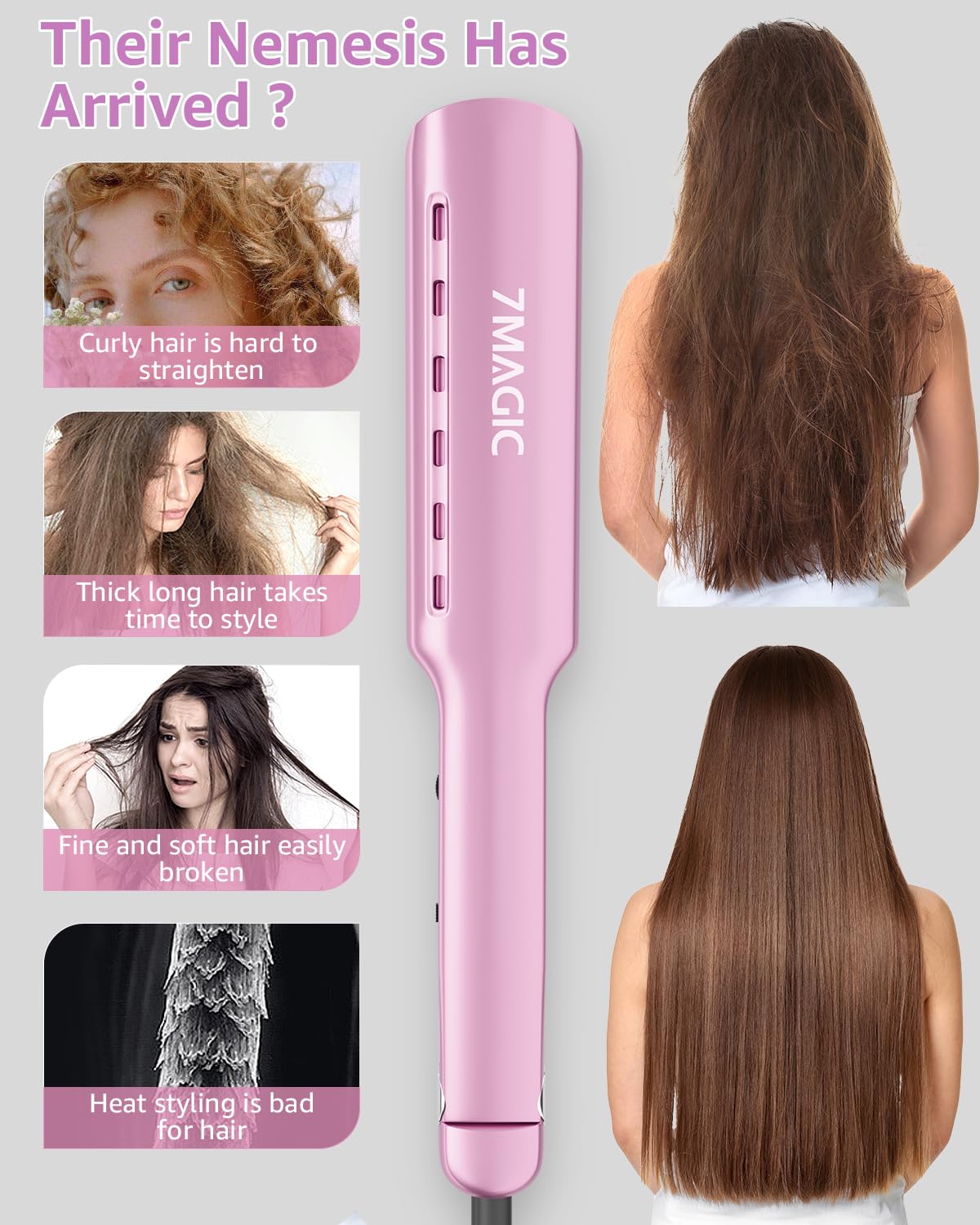 7MAGIC Nano Titanium Hair Straightener five-heat-settings knob closeup