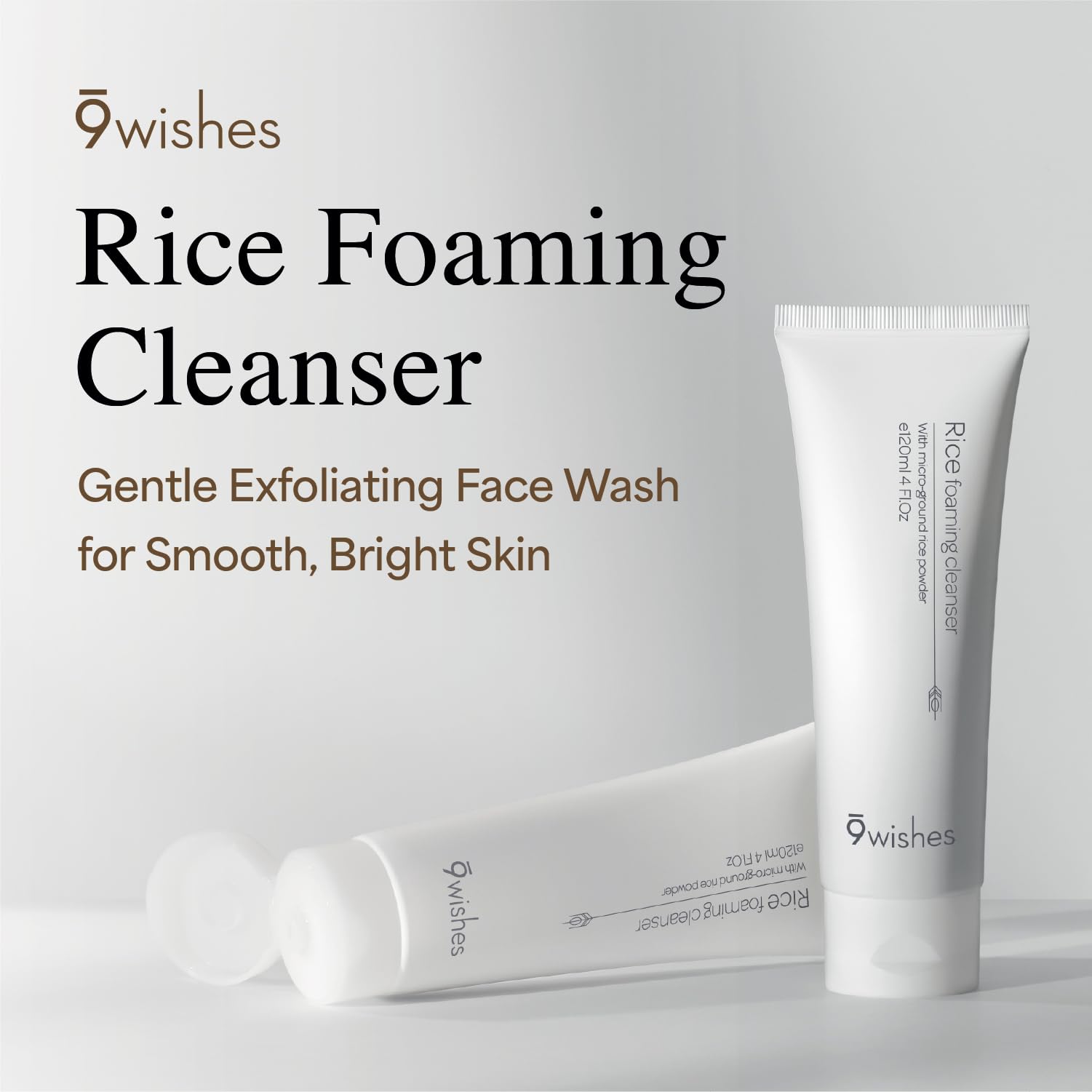 9 Wishes Rice Foaming Cleanser foam close-up demonstrates creamy lather ready for refreshing cleansing.