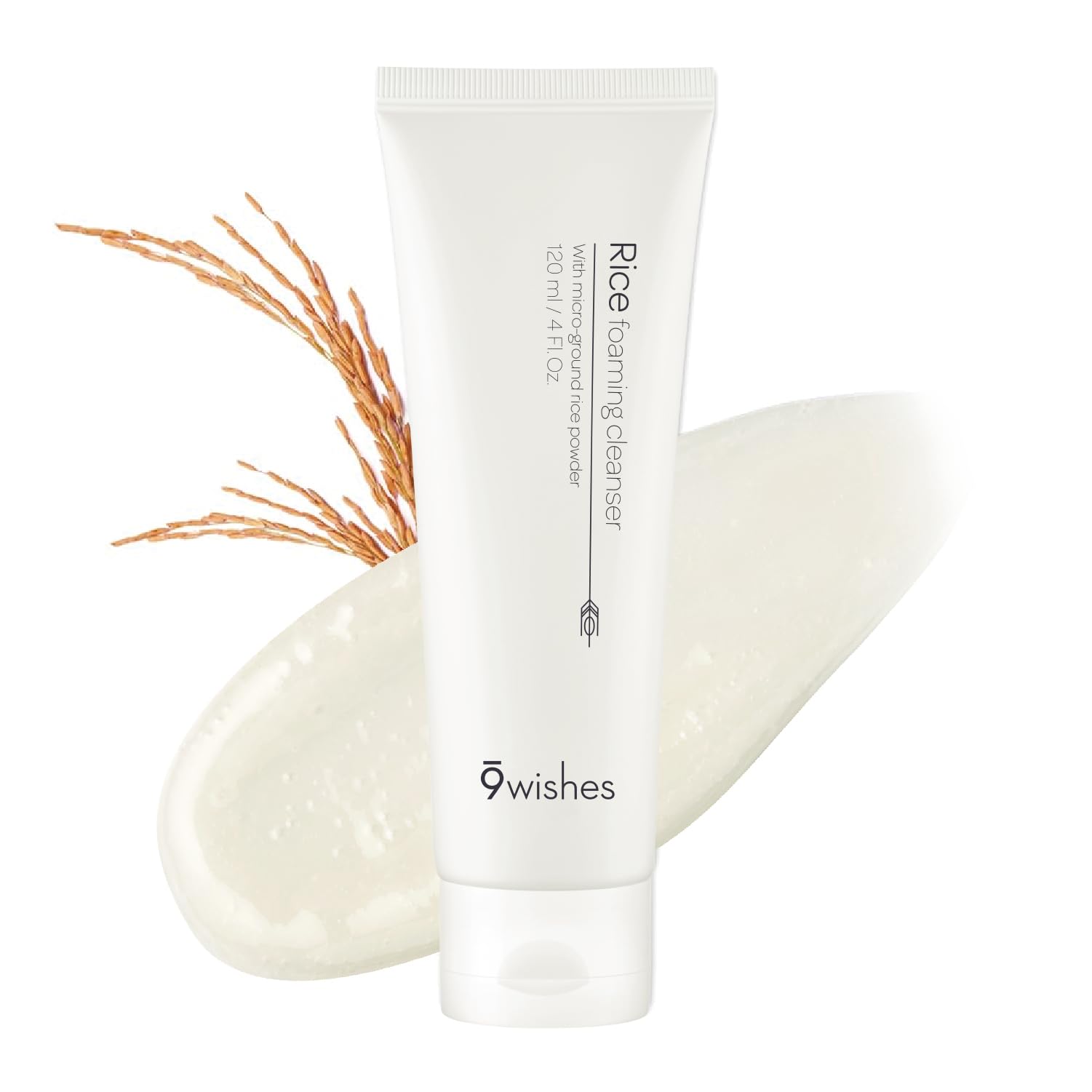 9 Wishes Rice Foaming Cleanser packaging highlights daily use for Korean skincare.