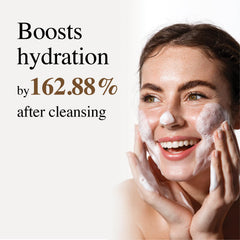 9 Wishes Rice Foaming Cleanser close-up reveals ultra-fine rice powder for gentle exfoliation and pore care.
