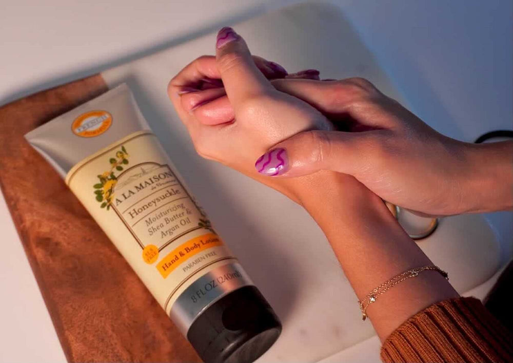 A LA MAISON Honeysuckle lotion two-pack packaging reflects value and quality