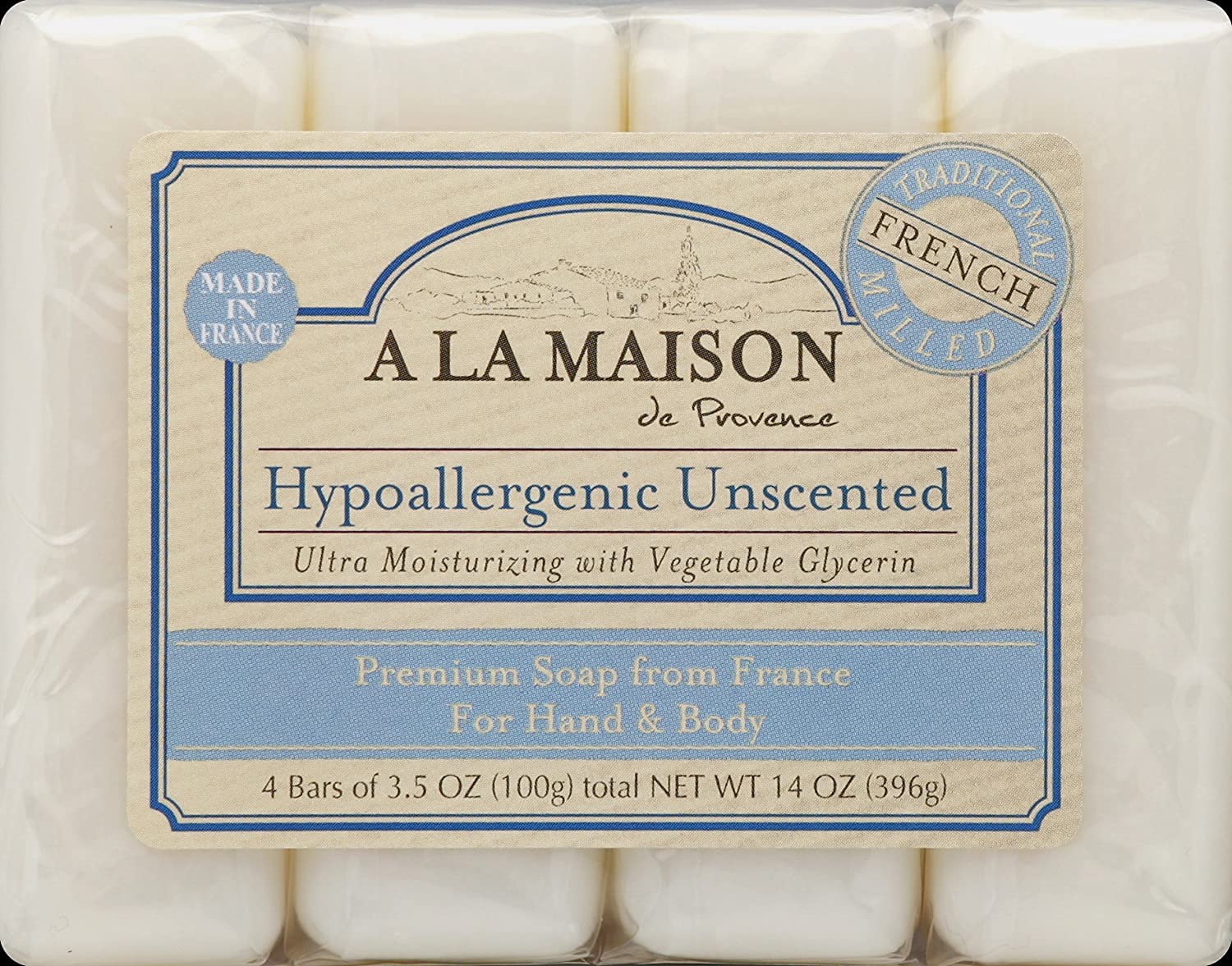 A LA MAISON hypoallergenic unscented bar soap close-up of creamy lather for sensitive skin