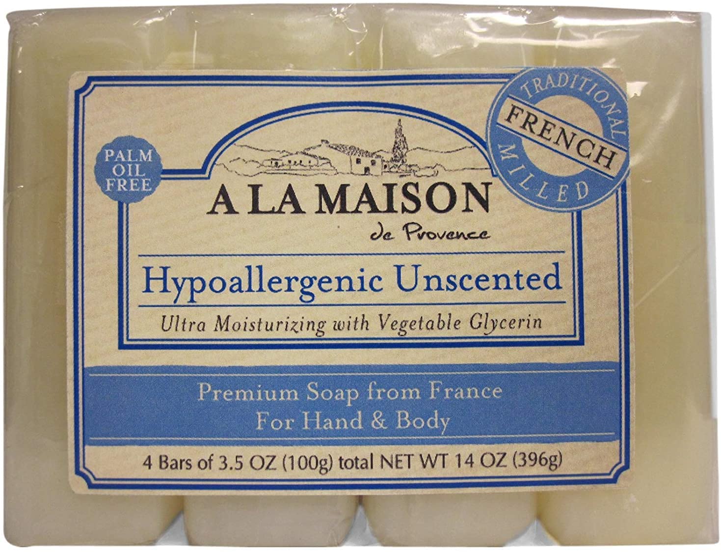A LA MAISON hypoallergenic bar soap in use on hands illustrating mild, moisturizing cleanse