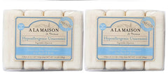 A LA MAISON hypoallergenic unscented bar soap pack shot showing eight bars for gentle cleansing
