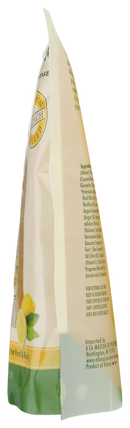 A La Maison Provence Lemon Liquid Soap label closeup shows natural ingredients vibe.