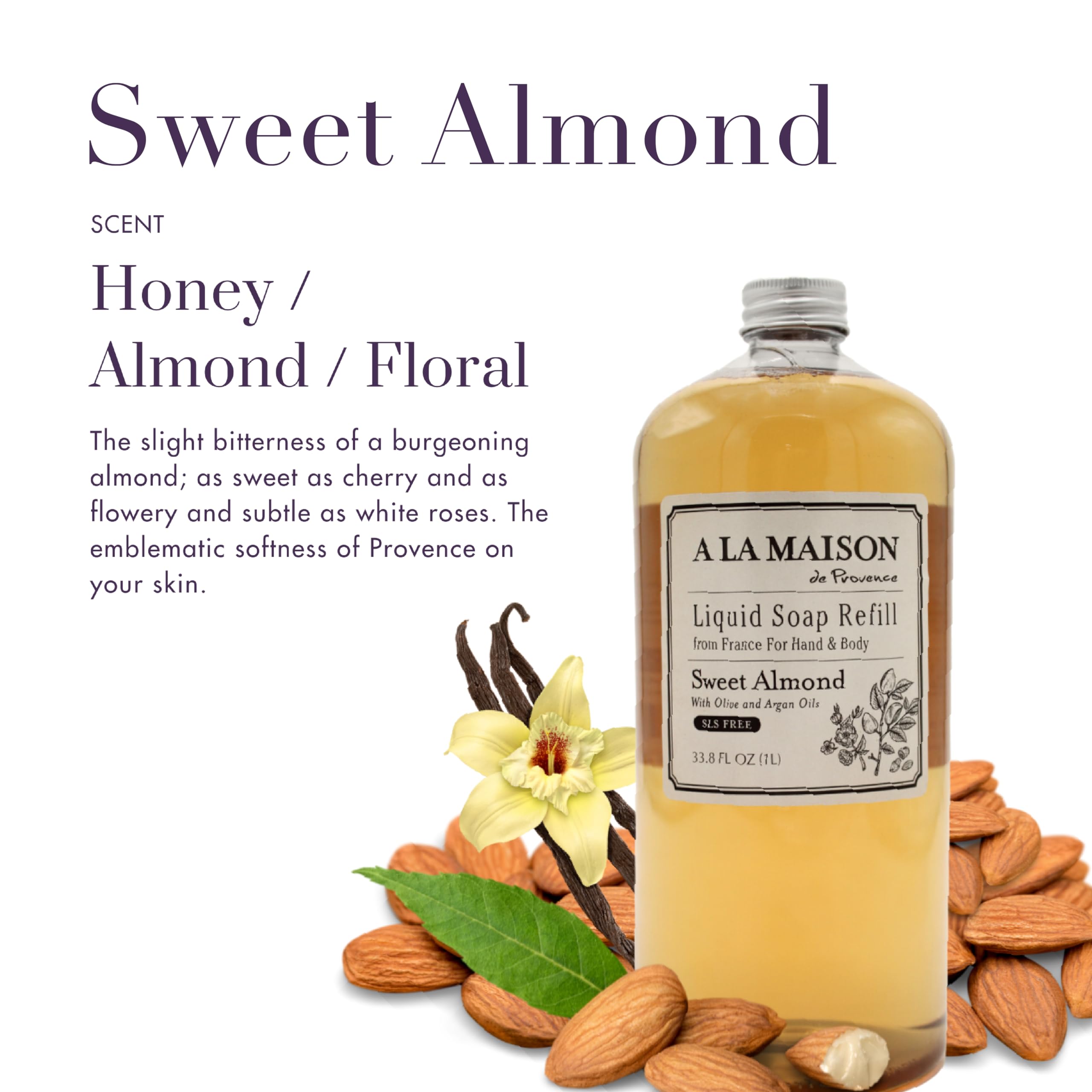 A La Maison Sweet Almond bottle cap close-up highlights sustainable packaging