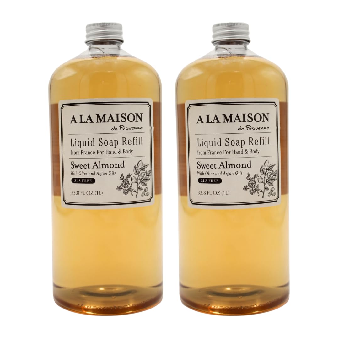 A La Maison Sweet Almond refill bottle front, eco-friendly and space-saving