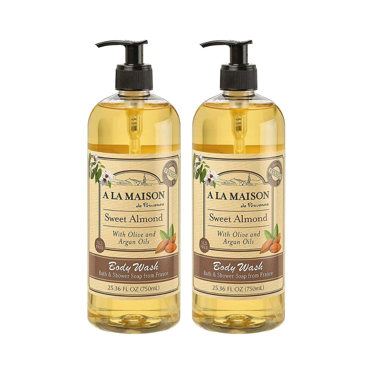 A LA MAISON Sweet Almond two-pack bottle display for nourishing daily cleanse.
