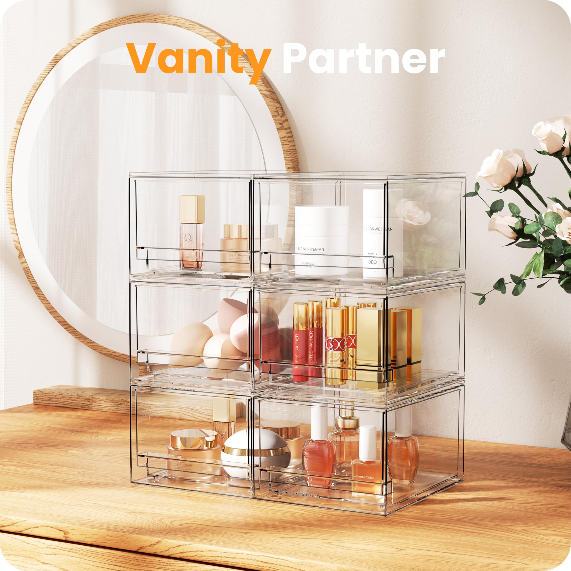A-LuGei acrylic storage drawers in bathroom setup for skincare and daily essentials