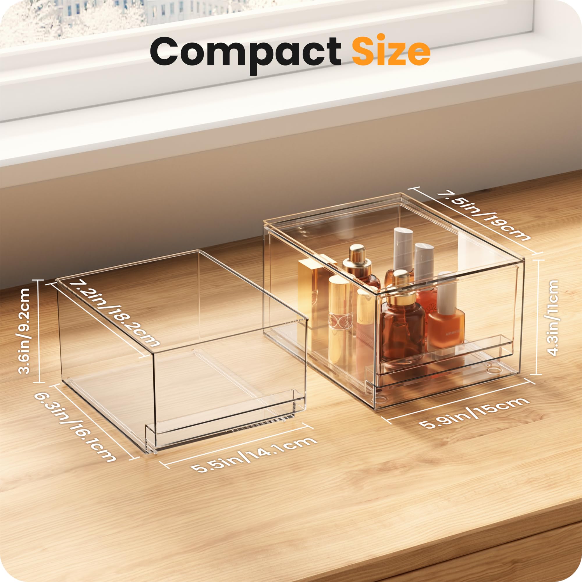 A-LuGei acrylic stackable drawers open view for easy access to cosmetics and toiletries