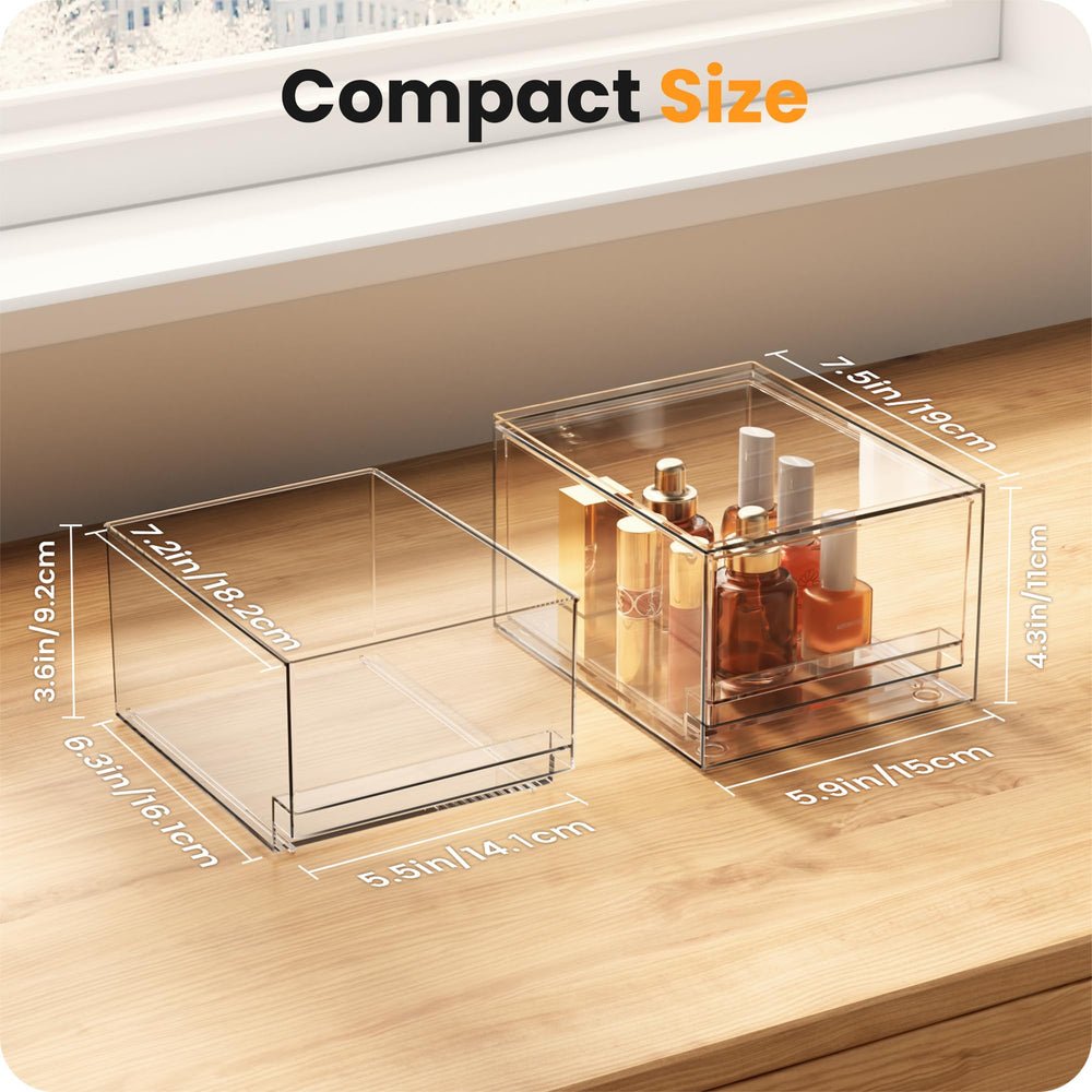 A-LuGei acrylic stackable drawers open view for easy access to cosmetics and toiletries