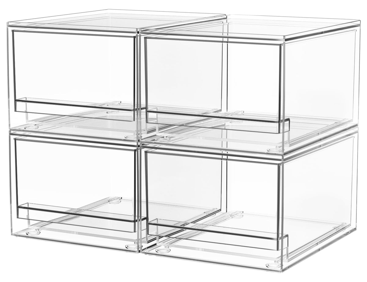 A-LuGei acrylic stackable drawers side view for compact bathroom storage solution