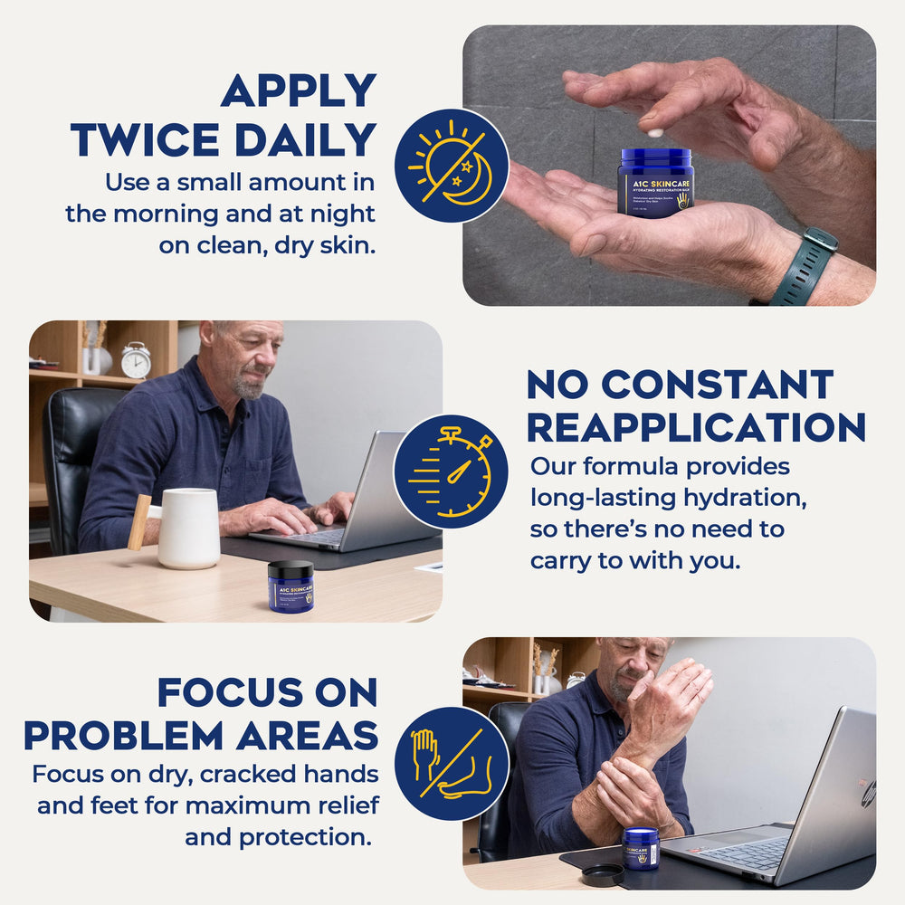 A1C Bold Skincare Diabetic Care Balm being applied on hand for moisturization