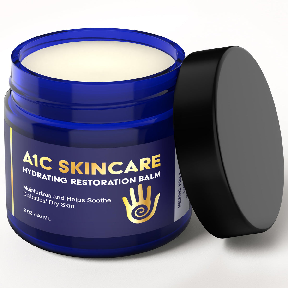 A1C Bold Skincare Diabetic Care Balm jar close-up showing rich hydration