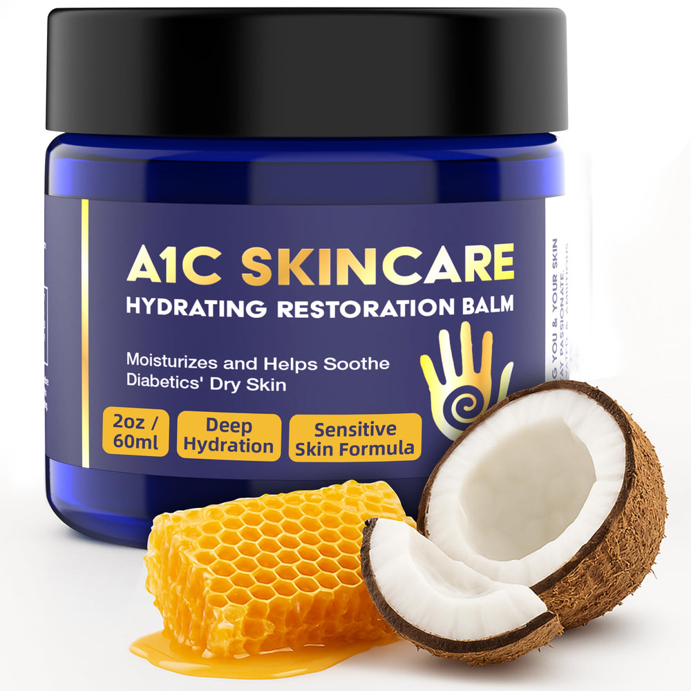 A1C Bold Skincare Diabetic Care Balm packaging highlighting compact 2 oz container