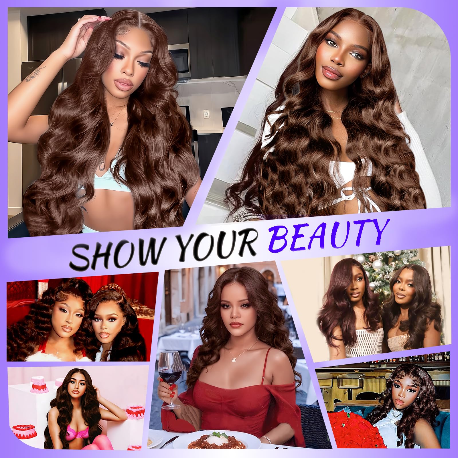 A8 chocolate brown wig 200 density full-volume look without stiffness.