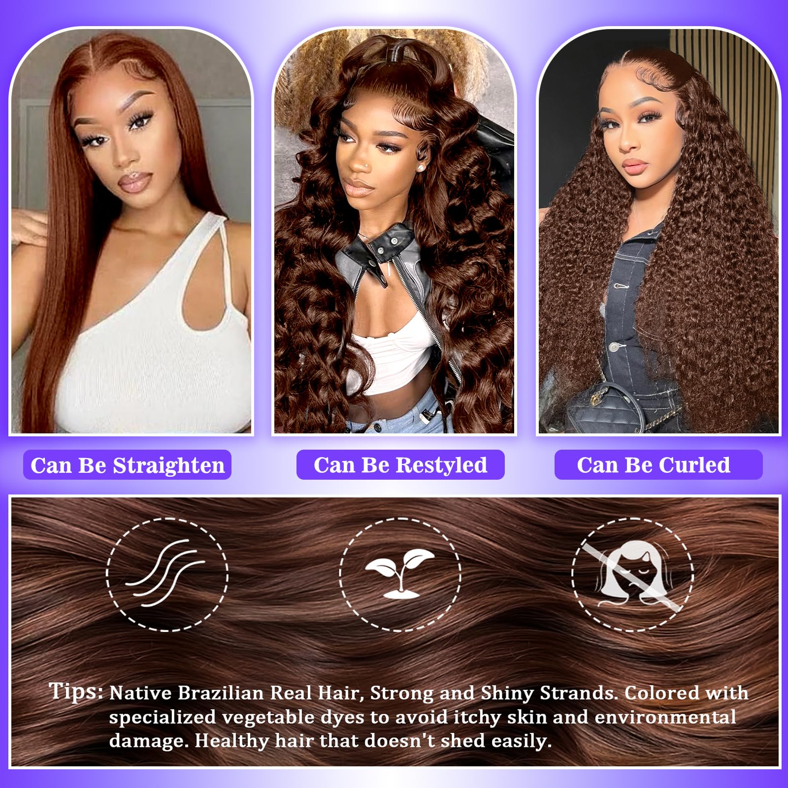 A8 chocolate-brown body-wave wig requires gentle care to maintain softness and shine.
