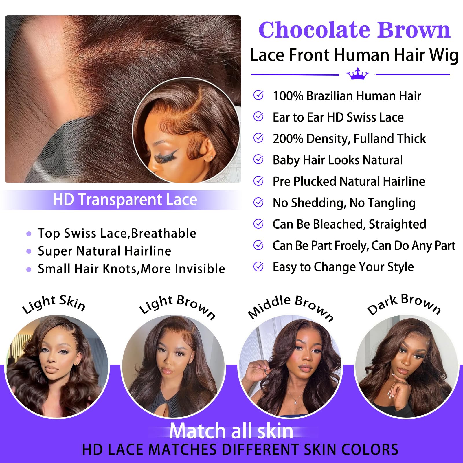A8 chocolate brown wig cap-construction glueless 3D dome cap for comfortable all-day wear.