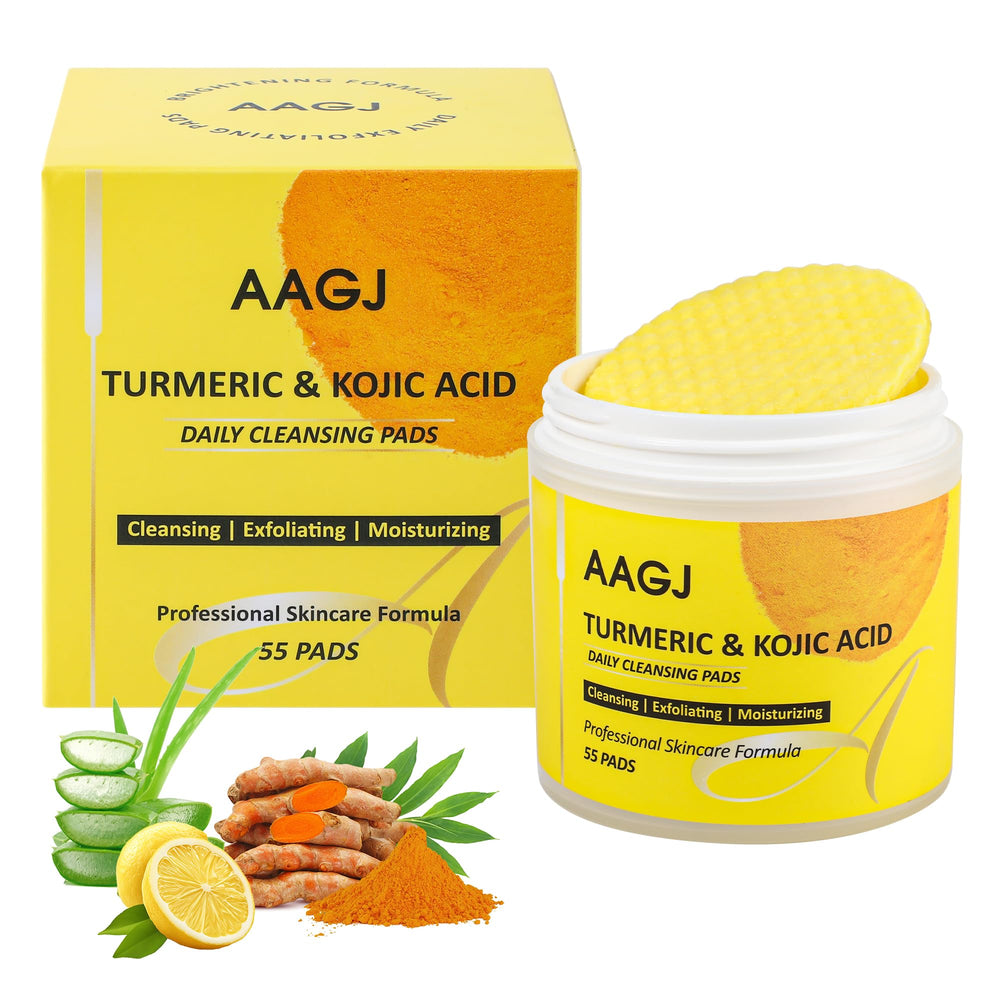 AAGJ Turmeric Kojic Acid Pads bottle-front for convenient daily cleansing.