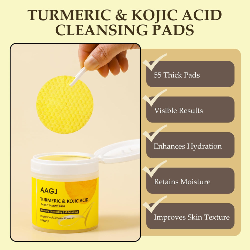 AAGJ Turmeric Kojic Acid Pads ingredients close-up highlights turmeric and chamomile.