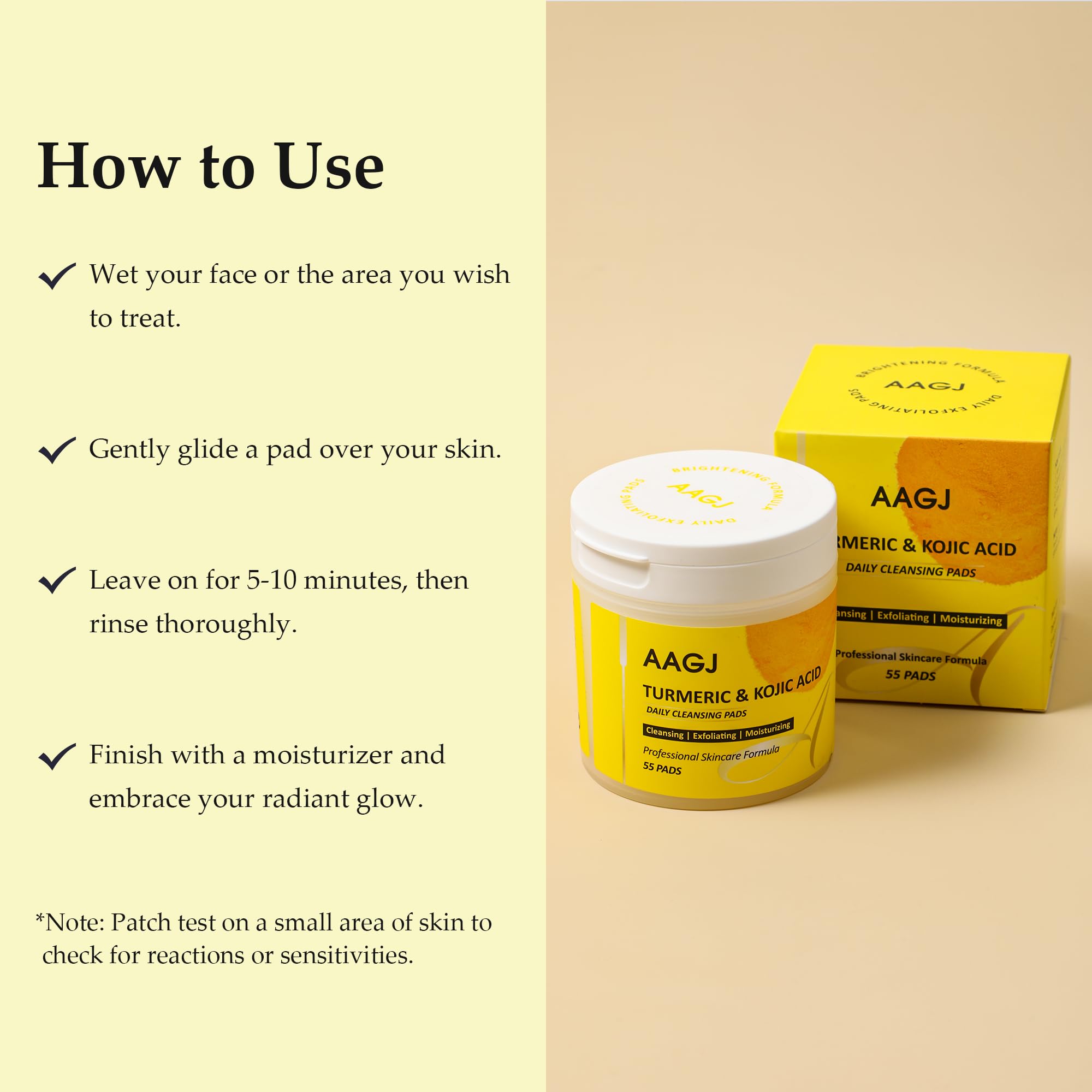 AAGJ Turmeric Kojic Acid Pads makeup-removal-ready on-the-go use.