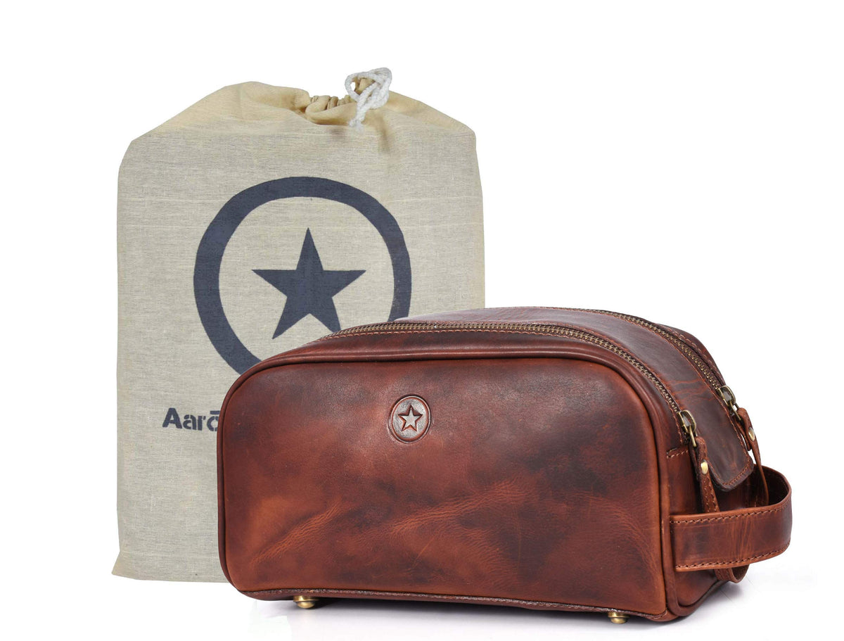 AARON LEATHER GOODS VENDIMIA ESTILO 10in toiletry pouch black for durable travel organization