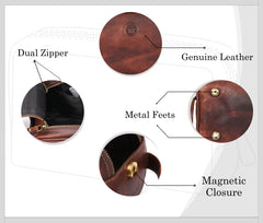 Aaron Leather Goods Vendimia Estilo dual-zipper design keeps items organized.