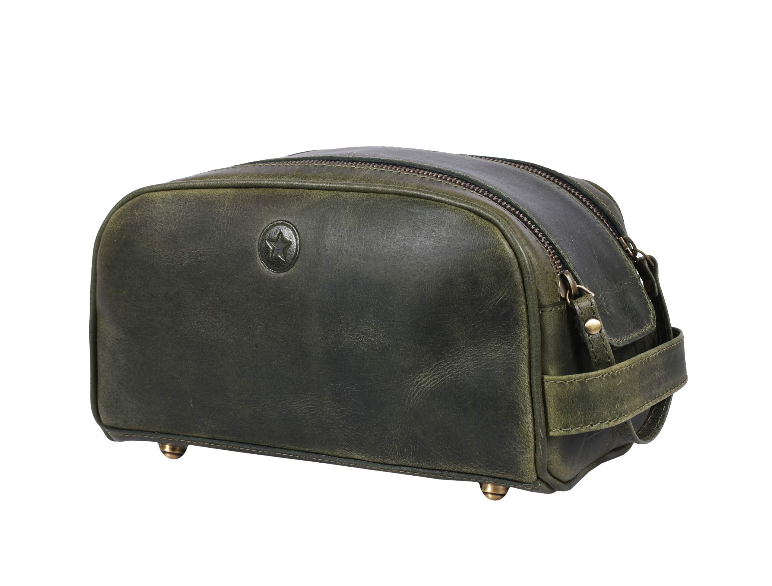 Aaron Leather Goods Vendimia Estilo 10-inch leather toiletry pouch with waterproof lining for travel