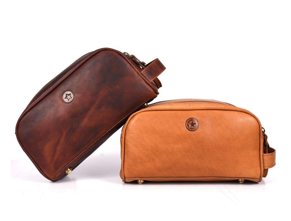 AARON LEATHER GOODS VENDIMIA ESTILO waterproof lining protects toiletries during travel and daily use