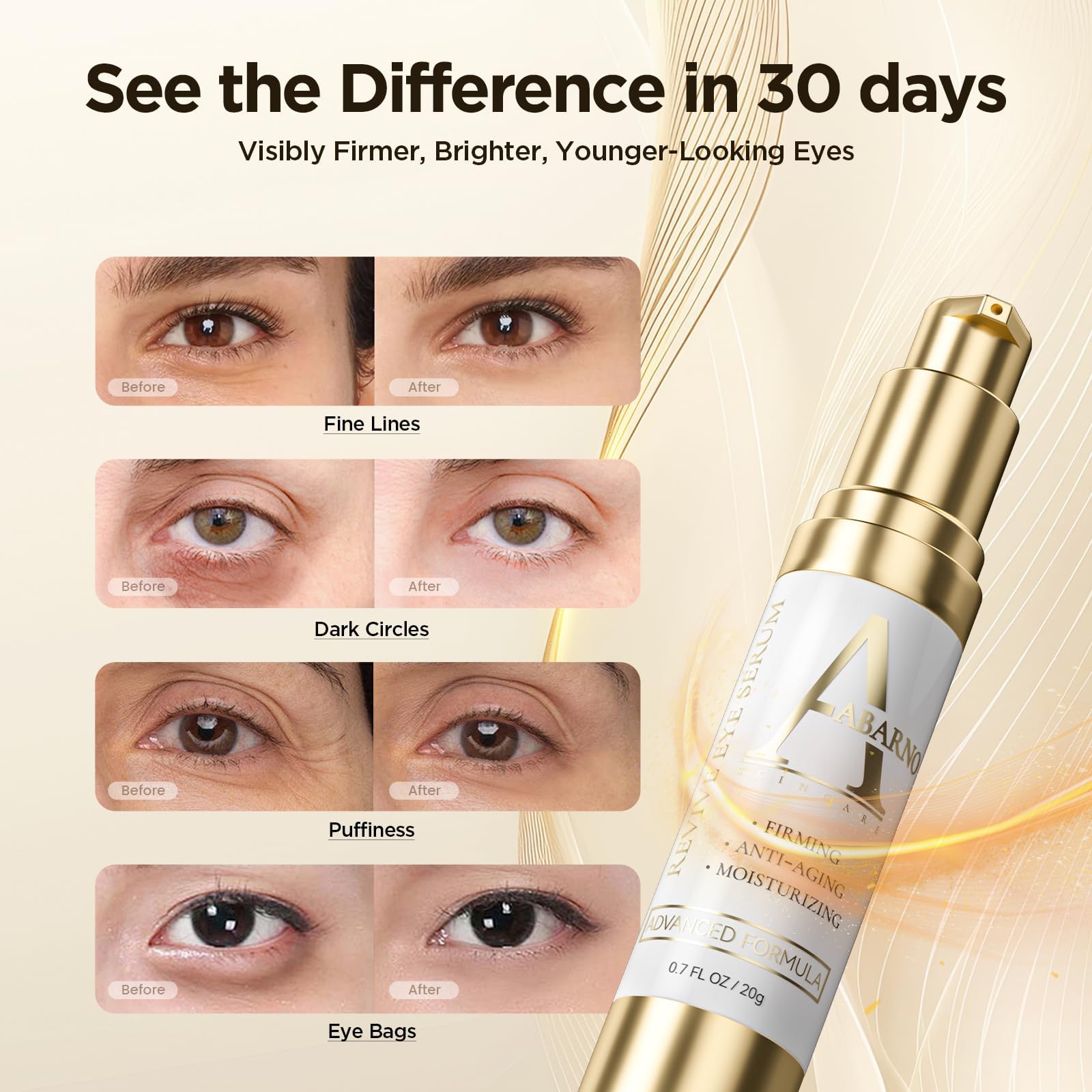 Abarno eye serum with niacinamide brightening under-eye skin.