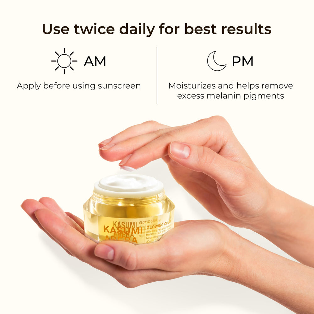 ABERA Kasumi Glowing Cream before-after dark spots suggests potential improvement