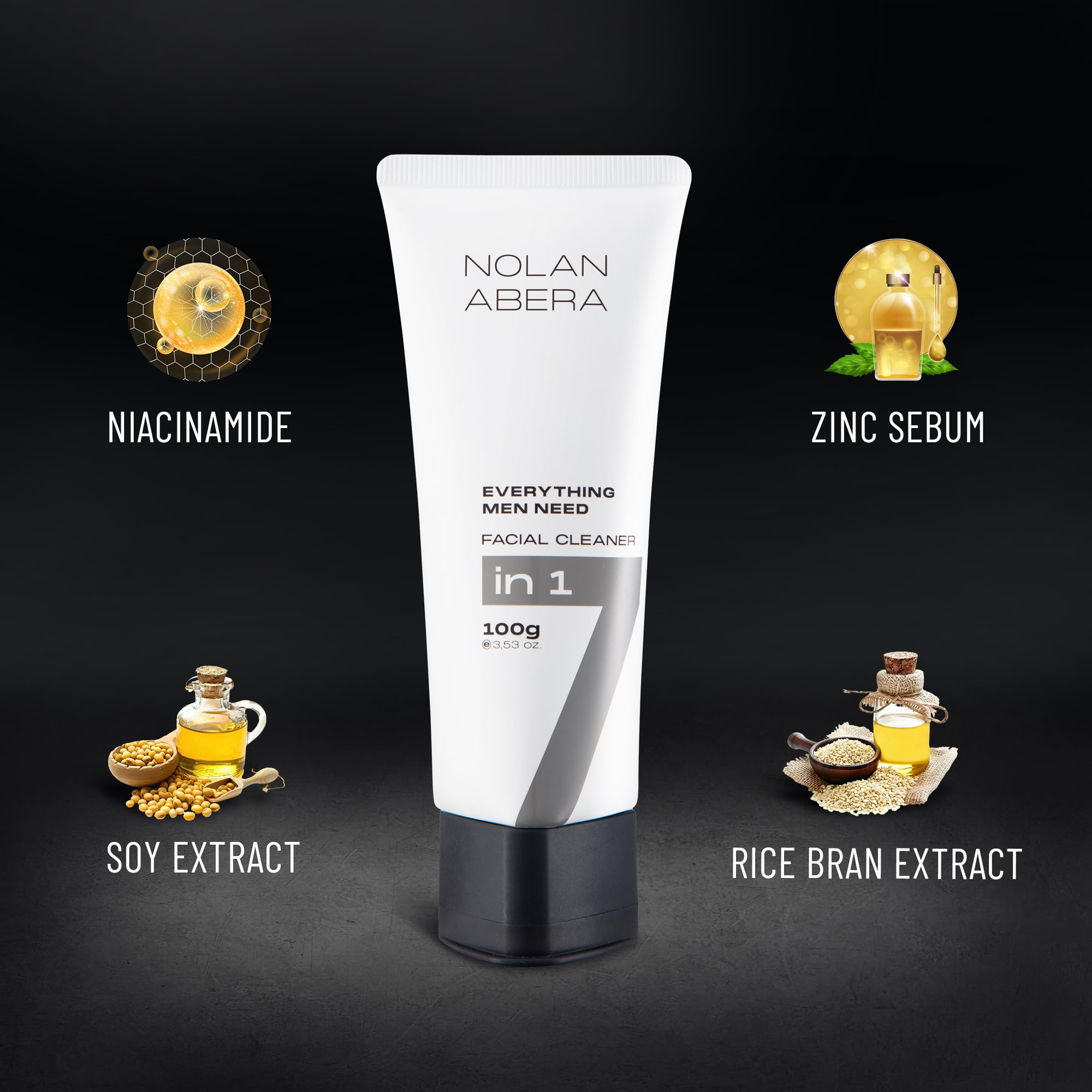 ABERA Nolan daily cleanser packaging—suitable for all skin types.
